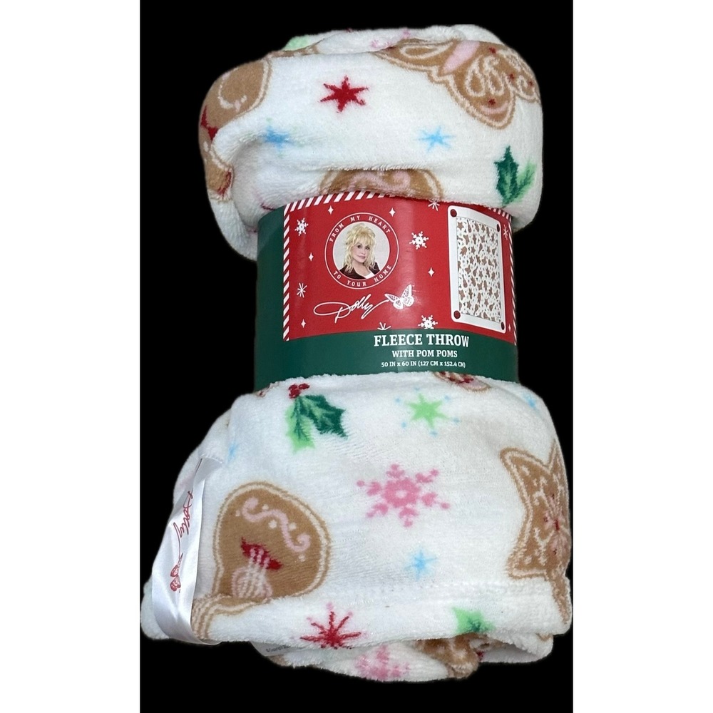 Dolly Parton Christmas Gingerbread Guitar Fleece Throw Blanket 50x60 NWT